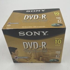 Sony DVD-R 10 Pack Recordable Blank Discs 4.7 GB 120 Min 1-16x - New In Box